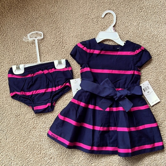 NWT Ralph Lauren french navy dress with hot pink stripes | 9 months - Picture 2 of 10